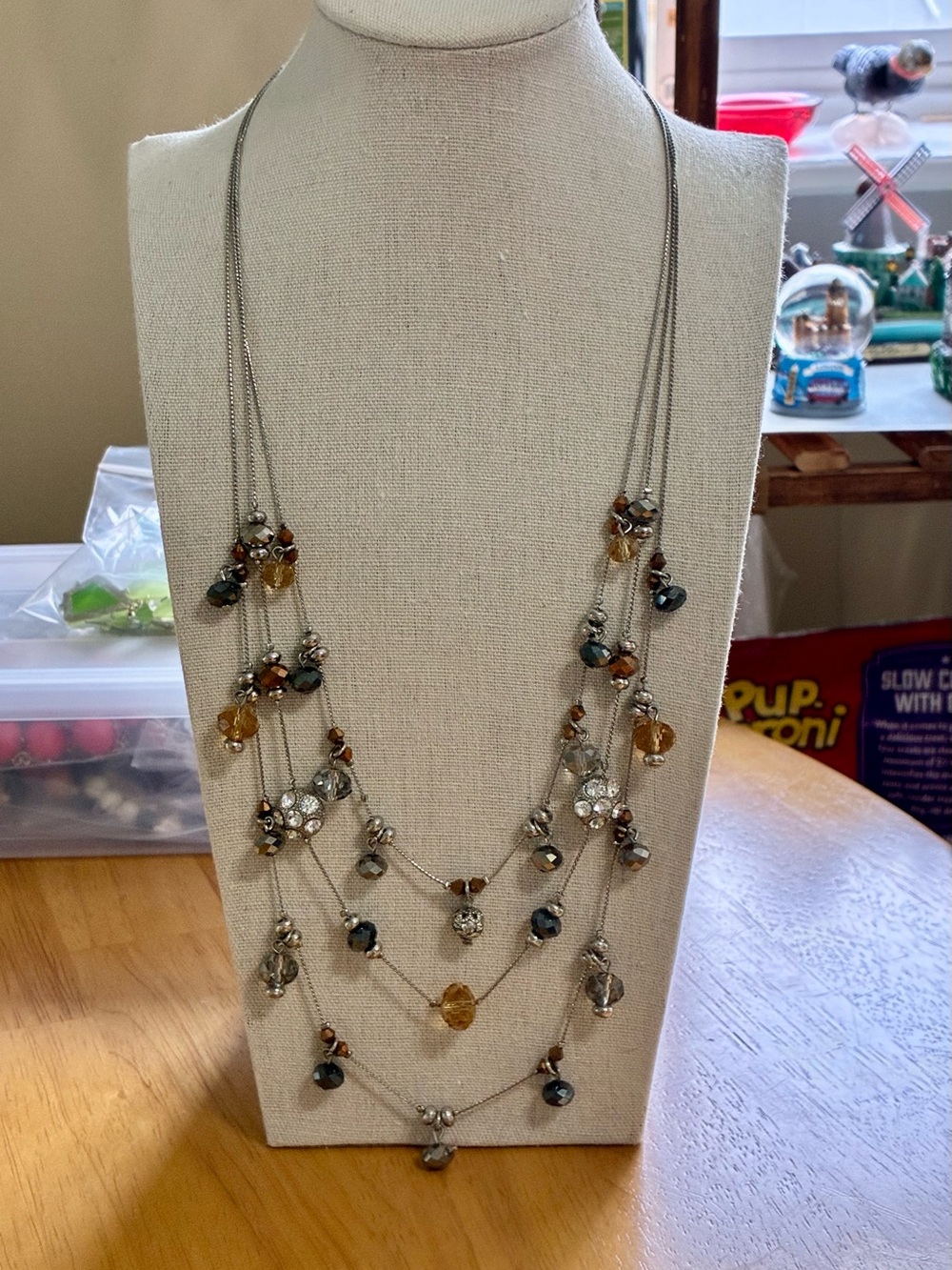 Multi-Strand Amber and Hematite Bead Layered Necklace